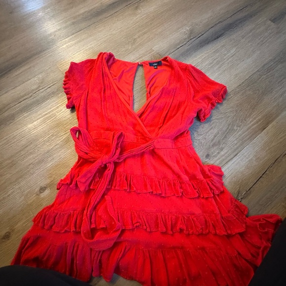 Red Ruffled Wrap Dress - Picture 1 of 2